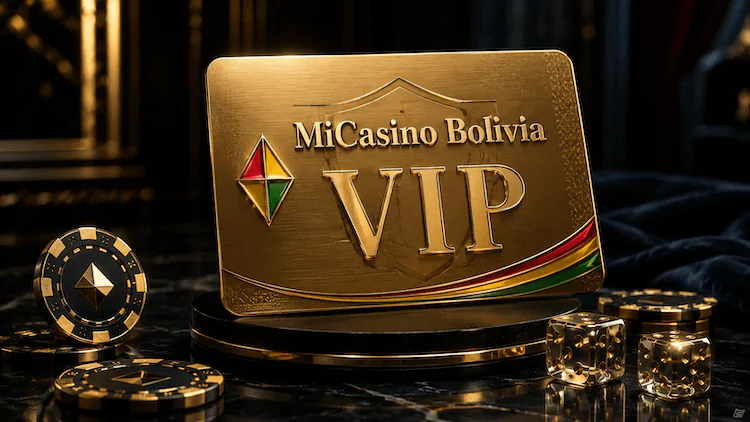 Tarjeta VIP de MiCasino Bolivia con diseño premium dorado y fichas de casino.
