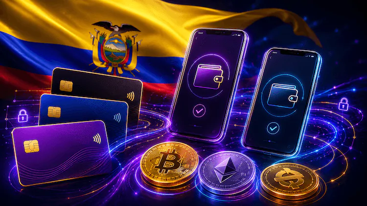 Métodos de pago de MiCasino Ecuador con tarjetas, billeteras digitales y criptomonedas.