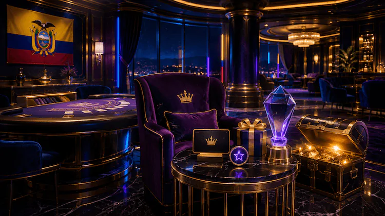 Salón VIP de MiCasino Ecuador con recompensas exclusivas, regalos y ambiente de casino premium.