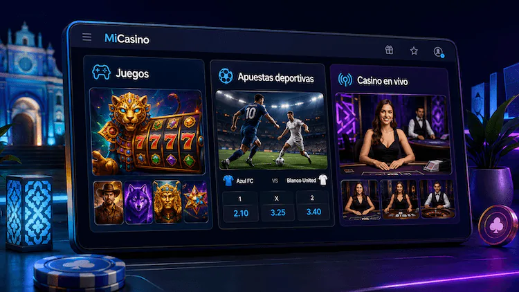 Plataforma de MiCasino Guatemala con juegos de casino, apuestas deportivas y casino en vivo.
