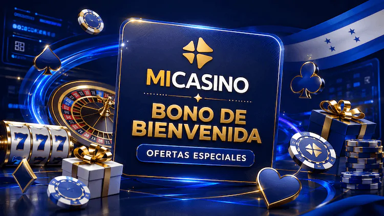 Bono de bienvenida de MiCasino Honduras con ofertas especiales, fichas y elementos de casino.