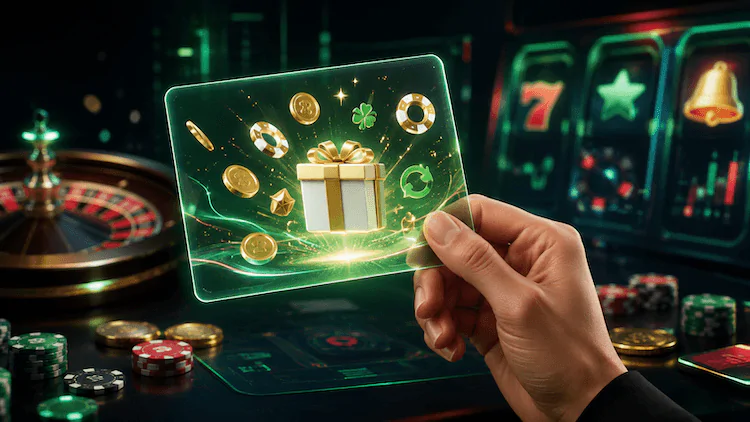 Bono y recompensas de MiCasino México representados con regalo, monedas y fichas de casino.