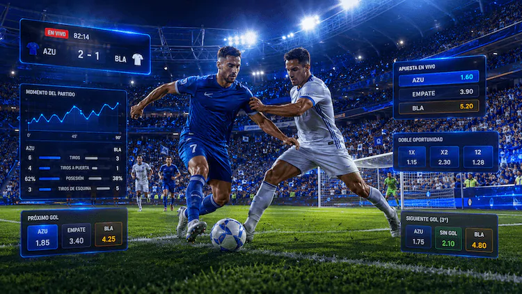 Apuestas de fútbol en vivo en MiCasino Nicaragua con cuotas, estadísticas del partido y mercados deportivos.